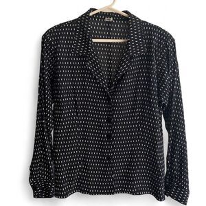 Anne Klein Black and white long sleeve button down blouse size 12